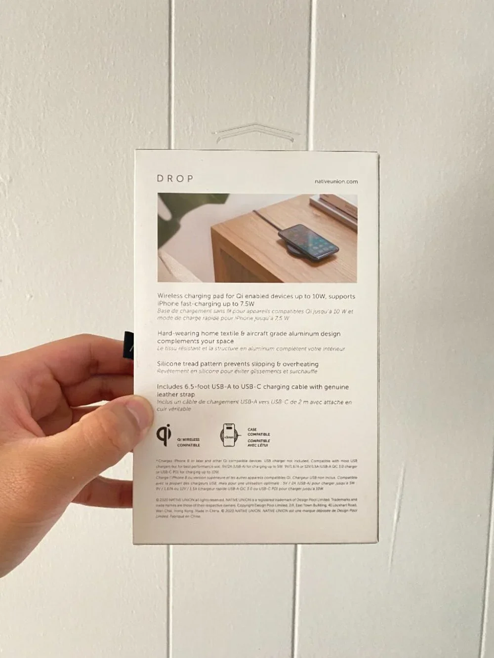 Native Union Drop Fast Charging 10W Qi Wireless Charger 6.5ft Cable Slate